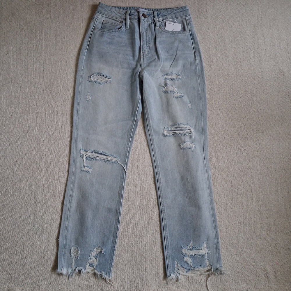 flying monkey super high rise distressed straight leg jeans 25 90s y2k black lab
